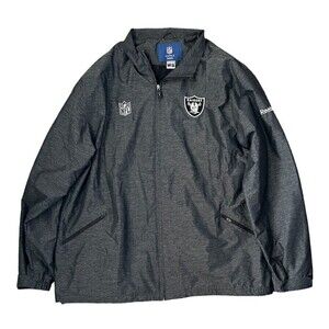 Reebok On Field Dark Gray NFL Raiders Full Zip Up Windbreaker Jacket Size 2XL